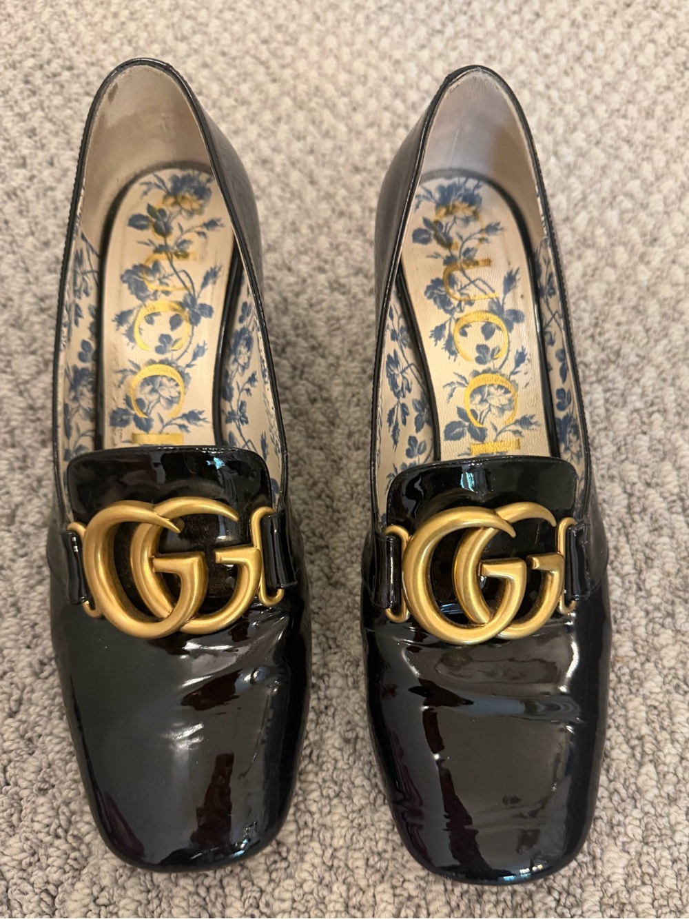 Gucci Marmont black patent leather pump loafers, Size 38